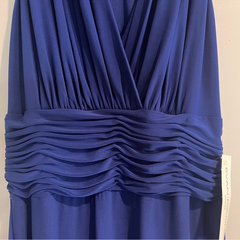 Evan Picone Cobalt Royal Blue Midi Dress Jersey Stretch Sleeveless Halter NWT 6 - Picture 2 of 9